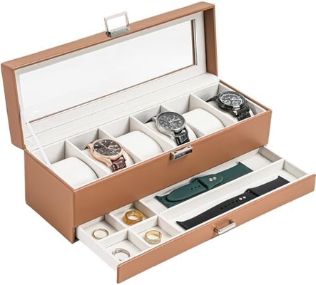 ProCase Uhr Box Organisator für Männer, 6 Slot Uhr Display Case mit Schublade, Vatertagsgeschenk Herrenuhr Halter Uhr