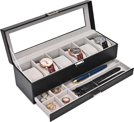 ProCase Uhr Box Organisator für Männer, 6 Slot Uhr Display Case mit Schublade, Vatertagsgeschenk Herrenuhr Halter Uhr