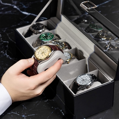 ProCase Uhr Box Organisator für Männer, 6 Slot Uhr Display Case mit Schublade, Vatertagsgeschenk Herrenuhr Halter Uhr
