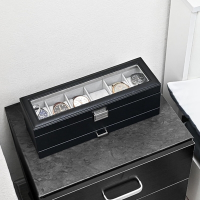 ProCase Uhr Box Organisator für Männer, 6 Slot Uhr Display Case mit Schublade, Vatertagsgeschenk Herrenuhr Halter Uhr