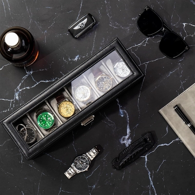 ProCase Uhr Box Organisator für Männer, 6 Slot Uhr Display Case mit Schublade, Vatertagsgeschenk Herrenuhr Halter Uhr