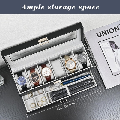 ProCase Uhr Box Organisator für Männer, 6 Slot Uhr Display Case mit Schublade, Vatertagsgeschenk Herrenuhr Halter Uhr