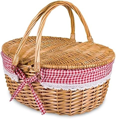 Wicker-Picknickkorb mit Deckel und Griff robuster Gewebter Körper mit waschbarer Auskleidung für Ostern, Muttertag, Outdoor-Camping