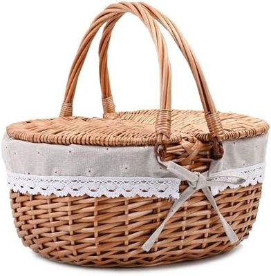 Wicker-Picknickkorb mit Deckel und Griff robuster Gewebter Körper mit waschbarer Auskleidung für Ostern, Muttertag, Outdoor-Camping