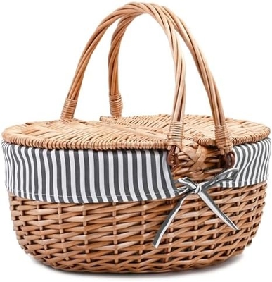 Wicker-Picknickkorb mit Deckel und Griff robuster Gewebter Körper mit waschbarer Auskleidung für Ostern, Muttertag, Outdoor-Camping