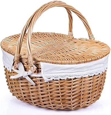 Wicker-Picknickkorb mit Deckel und Griff robuster Gewebter Körper mit waschbarer Auskleidung für Ostern, Muttertag, Outdoor-Camping