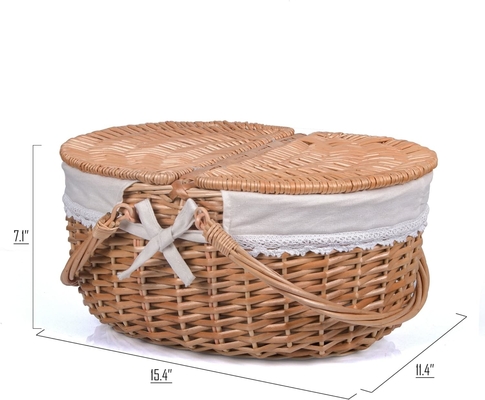 Wicker-Picknickkorb mit Deckel und Griff robuster Gewebter Körper mit waschbarer Auskleidung für Ostern, Muttertag, Outdoor-Camping