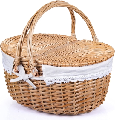 Wicker-Picknickkorb mit Deckel und Griff robuster Gewebter Körper mit waschbarer Auskleidung für Ostern, Muttertag, Outdoor-Camping