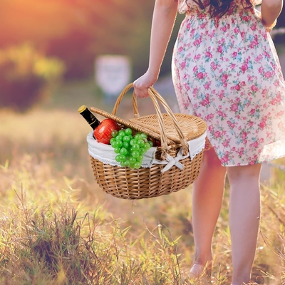 Wicker-Picknickkorb mit Deckel und Griff robuster Gewebter Körper mit waschbarer Auskleidung für Ostern, Muttertag, Outdoor-Camping