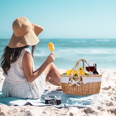 Wicker-Picknickkorb mit Deckel und Griff robuster Gewebter Körper mit waschbarer Auskleidung für Ostern, Muttertag, Outdoor-Camping