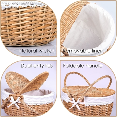 Wicker-Picknickkorb mit Deckel und Griff robuster Gewebter Körper mit waschbarer Auskleidung für Ostern, Muttertag, Outdoor-Camping