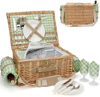Wicker-Picknickkorb mit Deckel und Griff robuster Gewebter Körper mit waschbarer Auskleidung für Ostern, Muttertag, Outdoor-Camping