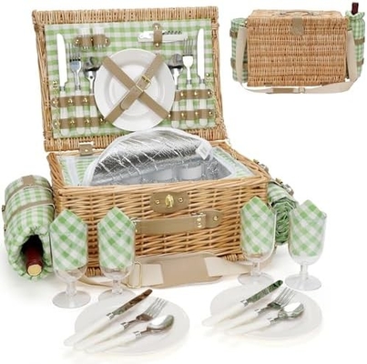 Wicker-Picknickkorb mit Deckel und Griff robuster Gewebter Körper mit waschbarer Auskleidung für Ostern, Muttertag, Outdoor-Camping