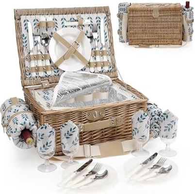 Wicker-Picknickkorb mit Deckel und Griff robuster Gewebter Körper mit waschbarer Auskleidung für Ostern, Muttertag, Outdoor-Camping
