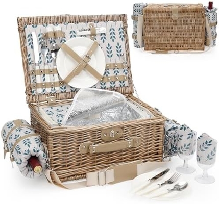 Wicker-Picknickkorb mit Deckel und Griff robuster Gewebter Körper mit waschbarer Auskleidung für Ostern, Muttertag, Outdoor-Camping