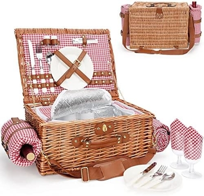 Wicker-Picknickkorb mit Deckel und Griff robuster Gewebter Körper mit waschbarer Auskleidung für Ostern, Muttertag, Outdoor-Camping