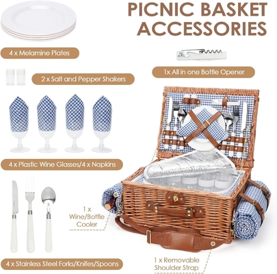 Wicker-Picknickkorb mit Deckel und Griff robuster Gewebter Körper mit waschbarer Auskleidung für Ostern, Muttertag, Outdoor-Camping