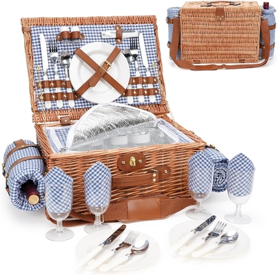 Wicker-Picknickkorb mit Deckel und Griff robuster Gewebter Körper mit waschbarer Auskleidung für Ostern, Muttertag, Outdoor-Camping