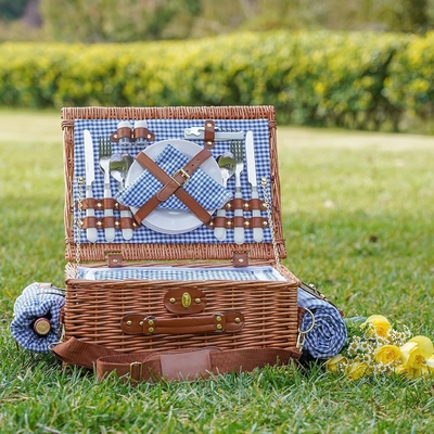 Wicker-Picknickkorb mit Deckel und Griff robuster Gewebter Körper mit waschbarer Auskleidung für Ostern, Muttertag, Outdoor-Camping