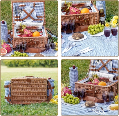 Wicker-Picknickkorb mit Deckel und Griff robuster Gewebter Körper mit waschbarer Auskleidung für Ostern, Muttertag, Outdoor-Camping