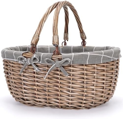G GOOD GAIN Wicker Picknickkorb mit doppelten Klappgriffe, Willow Picknickkorb, Naturhandgewebter Osterkorb,