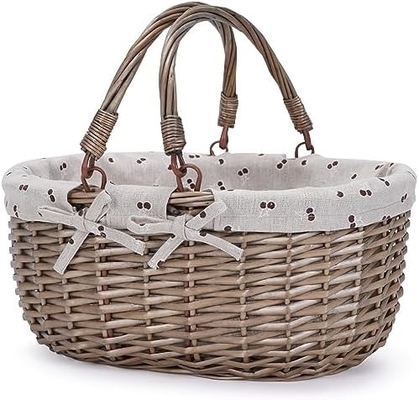 G GOOD GAIN Wicker Picknickkorb mit doppelten Klappgriffe, Willow Picknickkorb, Naturhandgewebter Osterkorb,