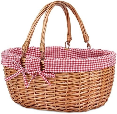 G GOOD GAIN Wicker Picknickkorb mit doppelten Klappgriffe, Willow Picknickkorb, Naturhandgewebter Osterkorb,