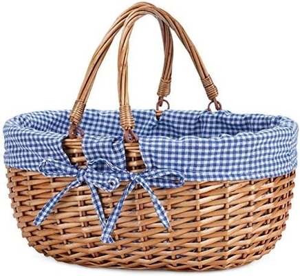 G GOOD GAIN Wicker Picknickkorb mit doppelten Klappgriffe, Willow Picknickkorb, Naturhandgewebter Osterkorb,