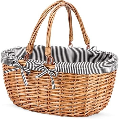 G GOOD GAIN Wicker Picknickkorb mit doppelten Klappgriffe, Willow Picknickkorb, Naturhandgewebter Osterkorb,