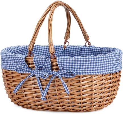 G GOOD GAIN Wicker Picknickkorb mit doppelten Klappgriffe, Willow Picknickkorb, Naturhandgewebter Osterkorb,