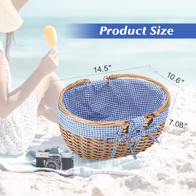 G GOOD GAIN Wicker Picknickkorb mit doppelten Klappgriffe, Willow Picknickkorb, Naturhandgewebter Osterkorb,