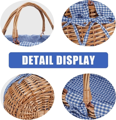 G GOOD GAIN Wicker Picknickkorb mit doppelten Klappgriffe, Willow Picknickkorb, Naturhandgewebter Osterkorb,