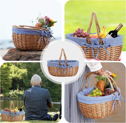 G GOOD GAIN Wicker Picknickkorb mit doppelten Klappgriffe, Willow Picknickkorb, Naturhandgewebter Osterkorb,