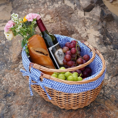 G GOOD GAIN Wicker Picknickkorb mit doppelten Klappgriffe, Willow Picknickkorb, Naturhandgewebter Osterkorb,
