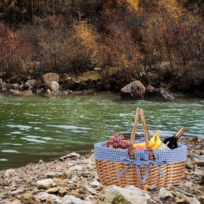 G GOOD GAIN Wicker Picknickkorb mit doppelten Klappgriffe, Willow Picknickkorb, Naturhandgewebter Osterkorb,