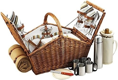 Picknick bei Ascot Huntsman Englisch-Stil Willow Picknickkorb mit Service für 4, Kaffeesatz und Decke-