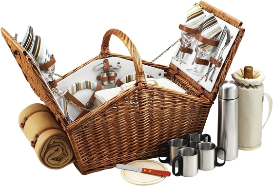 Picknick bei Ascot Huntsman Englisch-Stil Willow Picknickkorb mit Service für 4, Kaffeesatz und Decke-