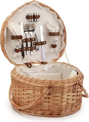 Picknickkorb für 2 Personen Picknickkorb in Herzensform Leergewebe aus Weiden aus Weidenholz, Rucksack mit Deckelgriff