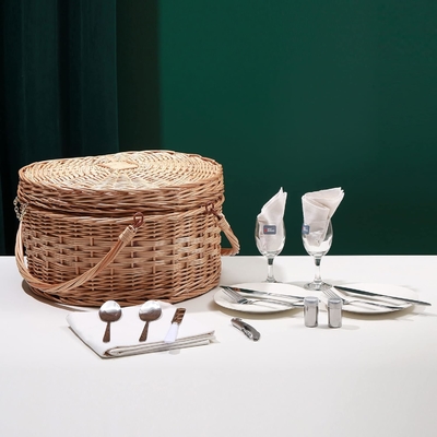 Picknickkorb für 2 Personen Picknickkorb in Herzensform Leergewebe aus Weiden aus Weidenholz, Rucksack mit Deckelgriff