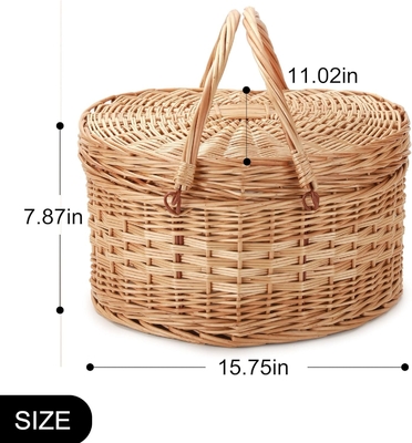 Picknickkorb für 2 Personen Picknickkorb in Herzensform Leergewebe aus Weiden aus Weidenholz, Rucksack mit Deckelgriff