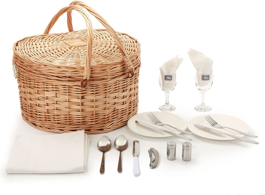 Picknickkorb für 2 Personen Picknickkorb in Herzensform Leergewebe aus Weiden aus Weidenholz, Rucksack mit Deckelgriff
