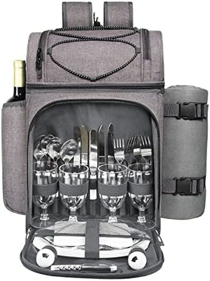 Hap Tim Picknick Rucksackkühlgerät für 4 Personen mit isolierter, undichtem Kühlgerät, Weinhalter, Fleece-Decken,