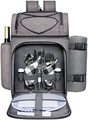 Hap Tim Picknick Rucksackkühlgerät für 4 Personen mit isolierter, undichtem Kühlgerät, Weinhalter, Fleece-Decken,