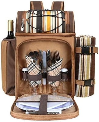 Hap Tim Picknick Rucksackkühlgerät für 4 Personen mit isolierter, undichtem Kühlgerät, Weinhalter, Fleece-Decken,