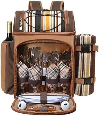 Hap Tim Picknick Rucksackkühlgerät für 4 Personen mit isolierter, undichtem Kühlgerät, Weinhalter, Fleece-Decken,