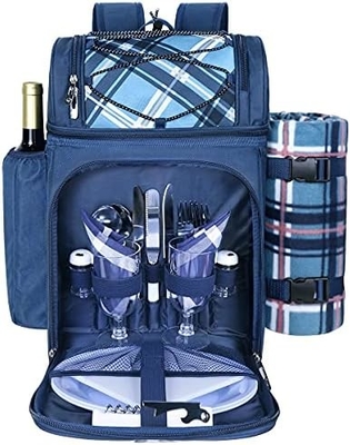 Hap Tim Picknick Rucksackkühlgerät für 4 Personen mit isolierter, undichtem Kühlgerät, Weinhalter, Fleece-Decken,