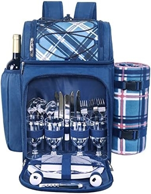 Hap Tim Picknick Rucksackkühlgerät für 4 Personen mit isolierter, undichtem Kühlgerät, Weinhalter, Fleece-Decken,