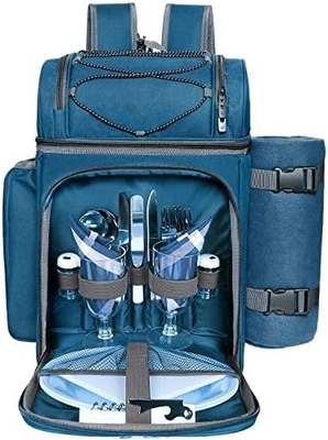 Hap Tim Picknick Rucksackkühlgerät für 4 Personen mit isolierter, undichtem Kühlgerät, Weinhalter, Fleece-Decken,