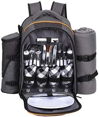 Hap Tim Picknick Rucksackkühlgerät für 4 Personen mit isolierter, undichtem Kühlgerät, Weinhalter, Fleece-Decken,