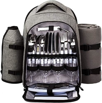 Hap Tim Picknick Rucksackkühlgerät für 4 Personen mit isolierter, undichtem Kühlgerät, Weinhalter, Fleece-Decken,